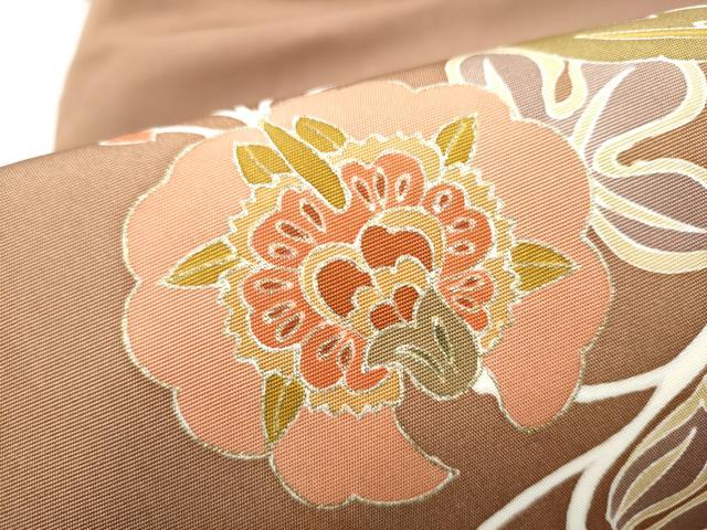 平和屋着物●塩瀬　九寸名古屋帯　駒刺繍　更紗花文　金彩　正絹　逸品　CABI0163hy