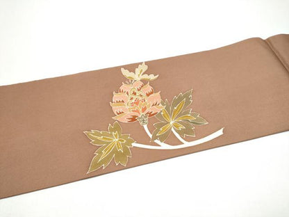 平和屋着物●塩瀬　九寸名古屋帯　駒刺繍　更紗花文　金彩　正絹　逸品　CABI0163hy