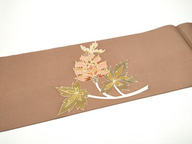 平和屋着物●塩瀬　九寸名古屋帯　駒刺繍　更紗花文　金彩　正絹　逸品　CABI0163hy