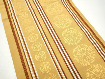 平和屋着物●本場筑前博多織　八寸名古屋帯　花唐草間道　正絹　逸品　CABI0164hy