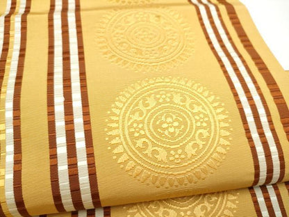 平和屋着物●本場筑前博多織　八寸名古屋帯　花唐草間道　正絹　逸品　CABI0164hy
