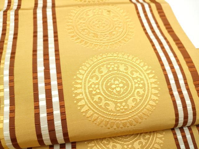 平和屋着物●本場筑前博多織　八寸名古屋帯　花唐草間道　正絹　逸品　CABI0164hy