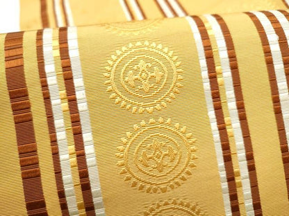 平和屋着物●本場筑前博多織　八寸名古屋帯　花唐草間道　正絹　逸品　CABI0164hy