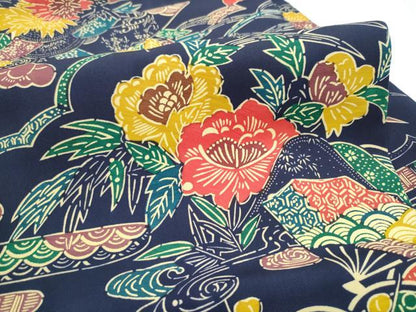 平和屋着物●塩瀬　全通柄　九寸名古屋帯　型染め　草花文　正絹　逸品　CABI0165hy