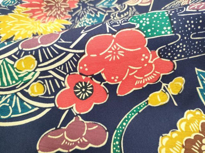 平和屋着物●塩瀬　全通柄　九寸名古屋帯　型染め　草花文　正絹　逸品　CABI0165hy