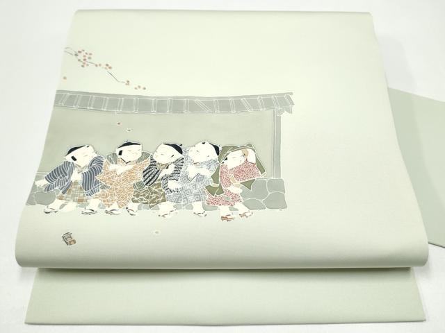 平和屋着物●塩瀬　九寸名古屋帯　童子　正絹　逸品　CABI0167hy