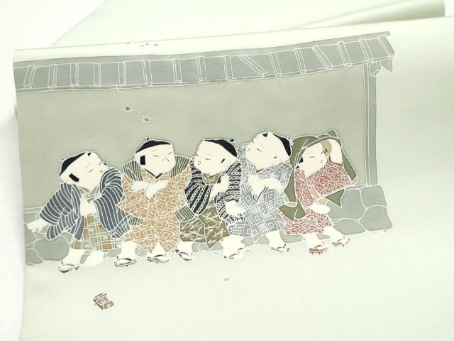 平和屋着物●塩瀬　九寸名古屋帯　童子　正絹　逸品　CABI0167hy