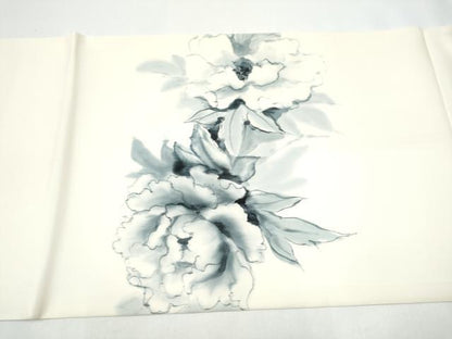 平和屋着物●塩瀬　九寸開き名古屋帯　手描き　牡丹　正絹　逸品　CABI0168hy