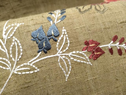 平和屋着物●九寸名古屋帯　紬地　絞り　刺繍　刺し子　草花文　正絹　逸品　CABI0169hy