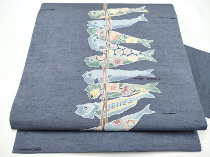 平和屋着物●小林文次郎　九寸名古屋帯　紬地　魚　正絹　逸品　CABI0170hy