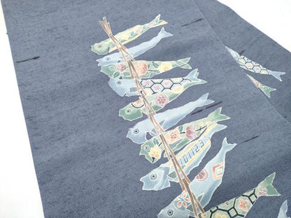 平和屋着物●小林文次郎　九寸名古屋帯　紬地　魚　正絹　逸品　CABI0170hy