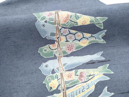 平和屋着物●小林文次郎　九寸名古屋帯　紬地　魚　正絹　逸品　CABI0170hy