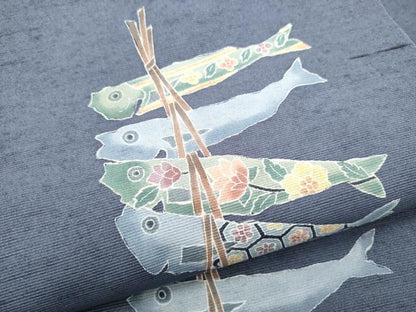 平和屋着物●小林文次郎　九寸名古屋帯　紬地　魚　正絹　逸品　CABI0170hy