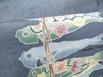 平和屋着物●小林文次郎　九寸名古屋帯　紬地　魚　正絹　逸品　CABI0170hy