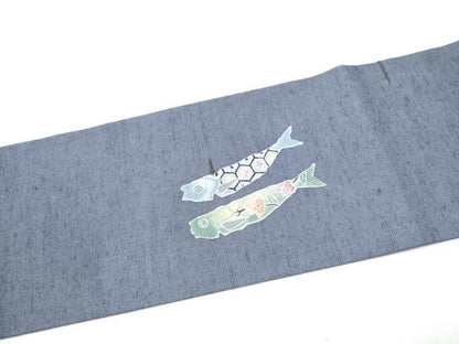 平和屋着物●小林文次郎　九寸名古屋帯　紬地　魚　正絹　逸品　CABI0170hy