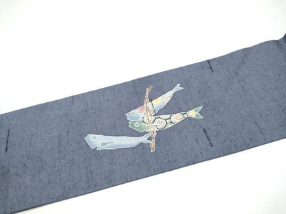 平和屋着物●小林文次郎　九寸名古屋帯　紬地　魚　正絹　逸品　CABI0170hy
