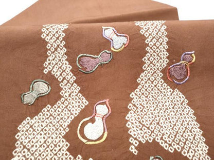平和屋着物●九寸名古屋帯　絞り　総刺繍　瓢箪　正絹　逸品　CABI0171hy