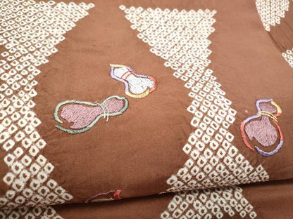 平和屋着物●九寸名古屋帯　絞り　総刺繍　瓢箪　正絹　逸品　CABI0171hy