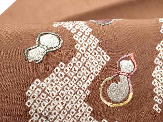 平和屋着物●九寸名古屋帯　絞り　総刺繍　瓢箪　正絹　逸品　CABI0171hy