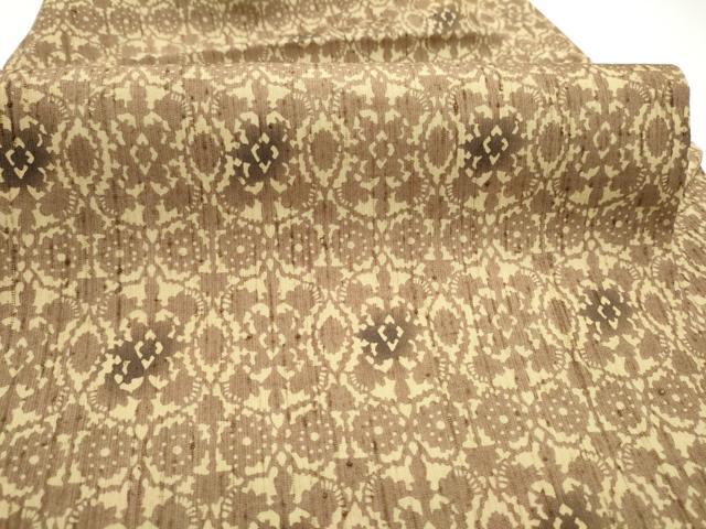 平和屋着物●全通柄　九寸名古屋帯　紬地　型染め　花唐草文　正絹　逸品　CABI0172hy