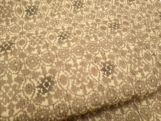 平和屋着物●全通柄　九寸名古屋帯　紬地　型染め　花唐草文　正絹　逸品　CABI0172hy
