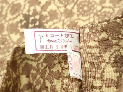平和屋着物●全通柄　九寸名古屋帯　紬地　型染め　花唐草文　正絹　逸品　CABI0172hy