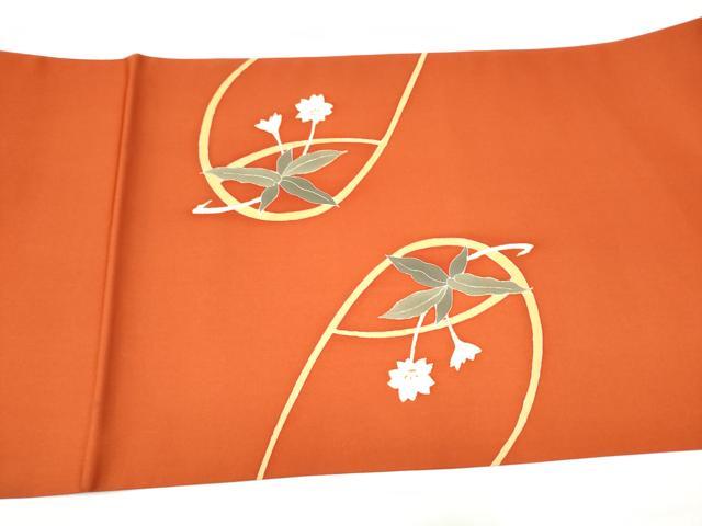 平和屋着物●塩瀬　九寸開き名古屋帯　駒刺繍　草花文　金彩　正絹　逸品　CABI0177hy