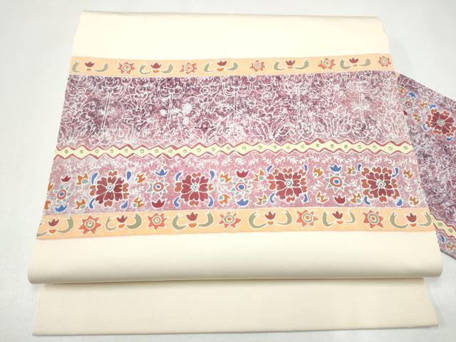 平和屋着物●塩瀬　九寸名古屋帯　横段花文　金彩　正絹　逸品　CABI0179hy