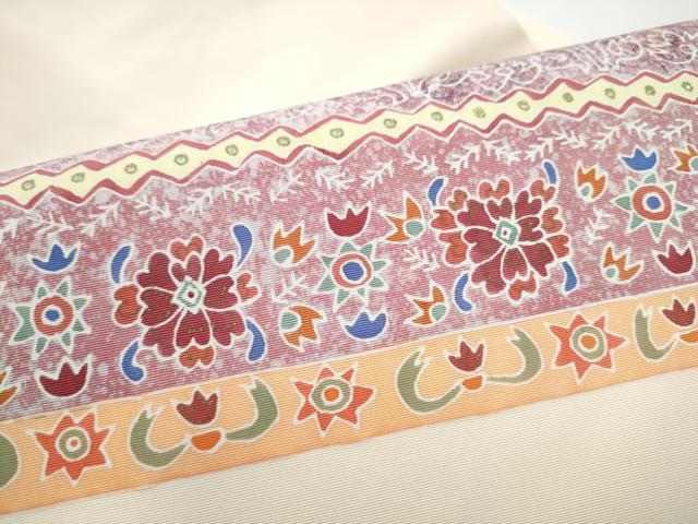 平和屋着物●塩瀬　九寸名古屋帯　横段花文　金彩　正絹　逸品　CABI0179hy