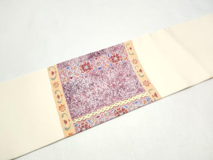 平和屋着物●塩瀬　九寸名古屋帯　横段花文　金彩　正絹　逸品　CABI0179hy
