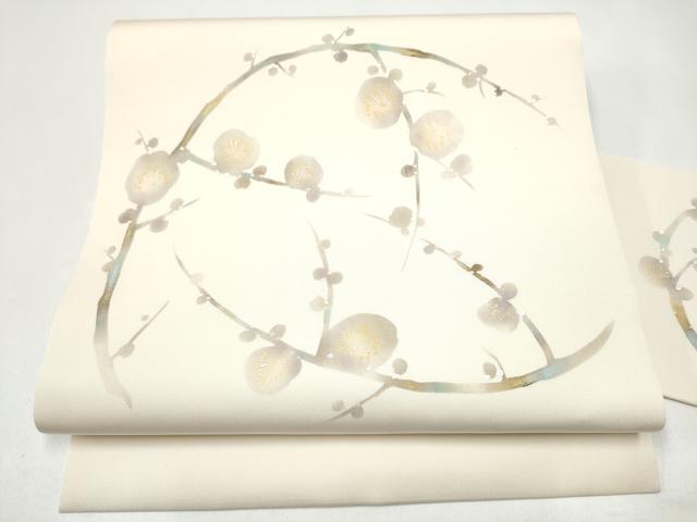 平和屋着物●塩瀬　九寸名古屋帯　枝梅文　金銀彩　正絹　逸品　CABI0181hy
