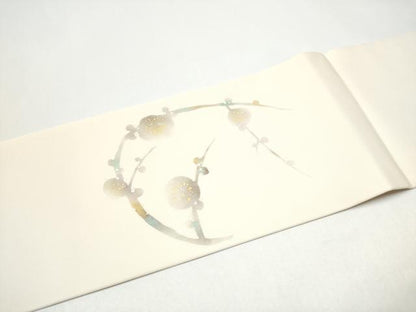 平和屋着物●塩瀬　九寸名古屋帯　枝梅文　金銀彩　正絹　逸品　CABI0181hy