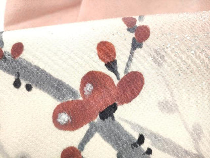 平和屋着物●京友禅作家　山科春宣　九寸名古屋帯　枝花文　鬼しぼ縮緬　正絹　逸品　CABI0182hy