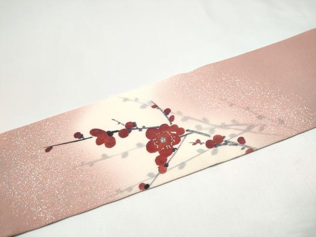 平和屋着物●京友禅作家　山科春宣　九寸名古屋帯　枝花文　鬼しぼ縮緬　正絹　逸品　CABI0182hy