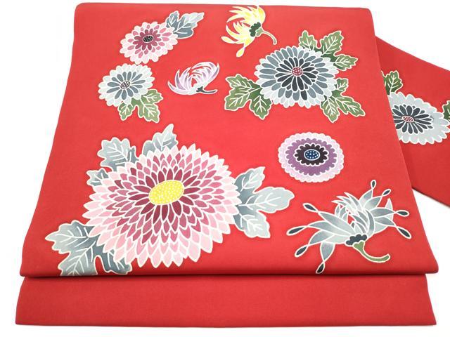 平和屋着物●塩瀬　九寸名古屋帯　型染め　菊　正絹　逸品　CABI0183hy