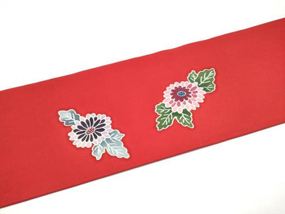 平和屋着物●塩瀬　九寸名古屋帯　型染め　菊　正絹　逸品　CABI0183hy