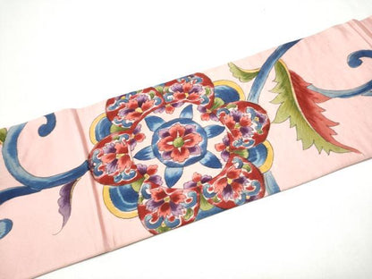平和屋着物●アンティーク　大正ロマン　九寸名古屋帯　花唐草文　正絹　逸品　CABI0184hy