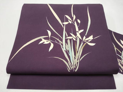 平和屋着物●塩瀬　九寸名古屋帯　草花文　金彩　正絹　逸品　CABI0185hy