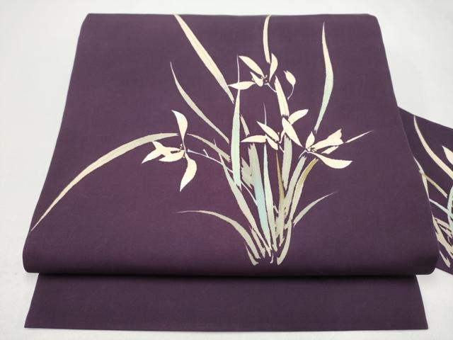 平和屋着物●塩瀬　九寸名古屋帯　草花文　金彩　正絹　逸品　CABI0185hy