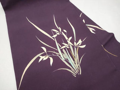 平和屋着物●塩瀬　九寸名古屋帯　草花文　金彩　正絹　逸品　CABI0185hy