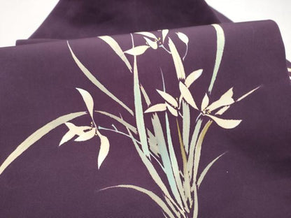 平和屋着物●塩瀬　九寸名古屋帯　草花文　金彩　正絹　逸品　CABI0185hy
