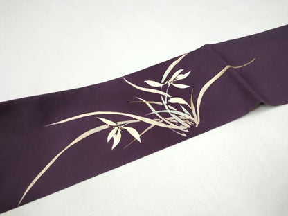 平和屋着物●塩瀬　九寸名古屋帯　草花文　金彩　正絹　逸品　CABI0185hy