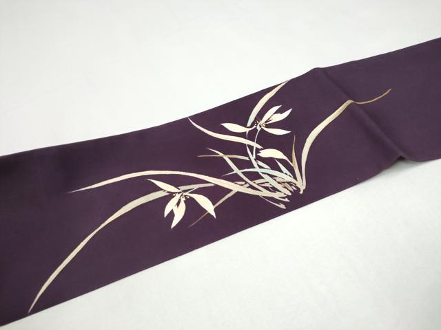 平和屋着物●塩瀬　九寸名古屋帯　草花文　金彩　正絹　逸品　CABI0185hy