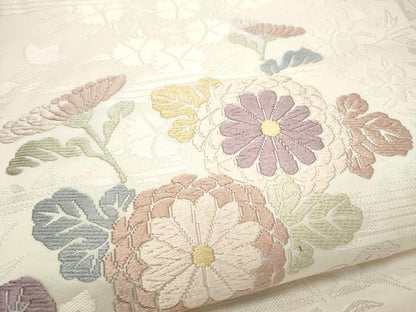 平和屋着物●九寸名古屋帯　唐織　枝菊文　正絹　逸品　CABI0187hy