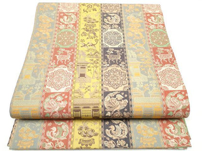 平和屋着物●龍村美術織物　九寸開き名古屋帯　紅牙瑞錦　正絹　逸品　CABI0189hy
