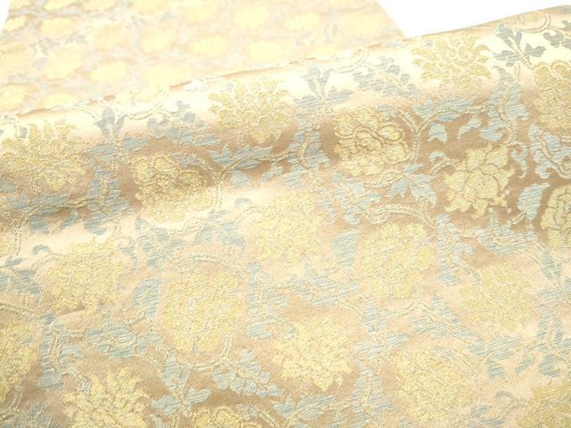 平和屋着物●九寸開き名古屋帯　韓紅藍　牡丹花唐草文　金糸　正絹　逸品　CABI0190hy