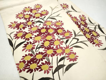 平和屋着物●塩瀬　九寸名古屋帯　ろうけつ染　枝花文　正絹　逸品　CABI0194hy