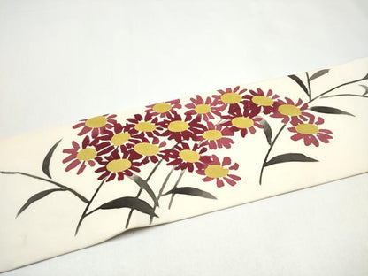 平和屋着物●塩瀬　九寸名古屋帯　ろうけつ染　枝花文　正絹　逸品　CABI0194hy