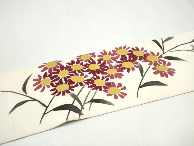 平和屋着物●塩瀬　九寸名古屋帯　ろうけつ染　枝花文　正絹　逸品　CABI0194hy