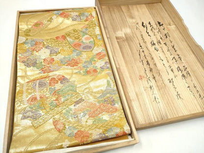 平和屋着物●老舗織元　泰生織物　中国三大刺繍　総相良刺繍　六通柄袋帯　輪奈相良　幾何学花文　本金　共箱付き　正絹　逸品　CABI0199hy